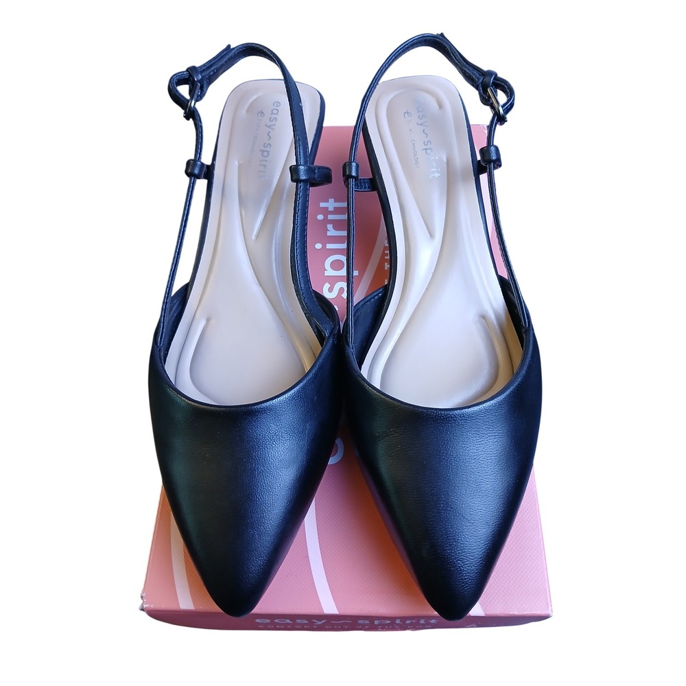 Easy Spirit Havana Black Slingback Pumps Pointed Toe Kitten Heel Wide 6.5 W